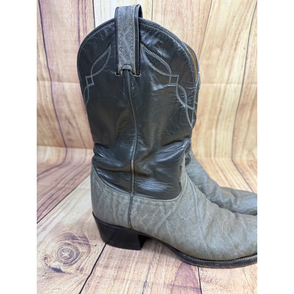 Tony Lama Vintage Grey Black Leather Western Cowboy Boots Mens 8.5D Style 3338